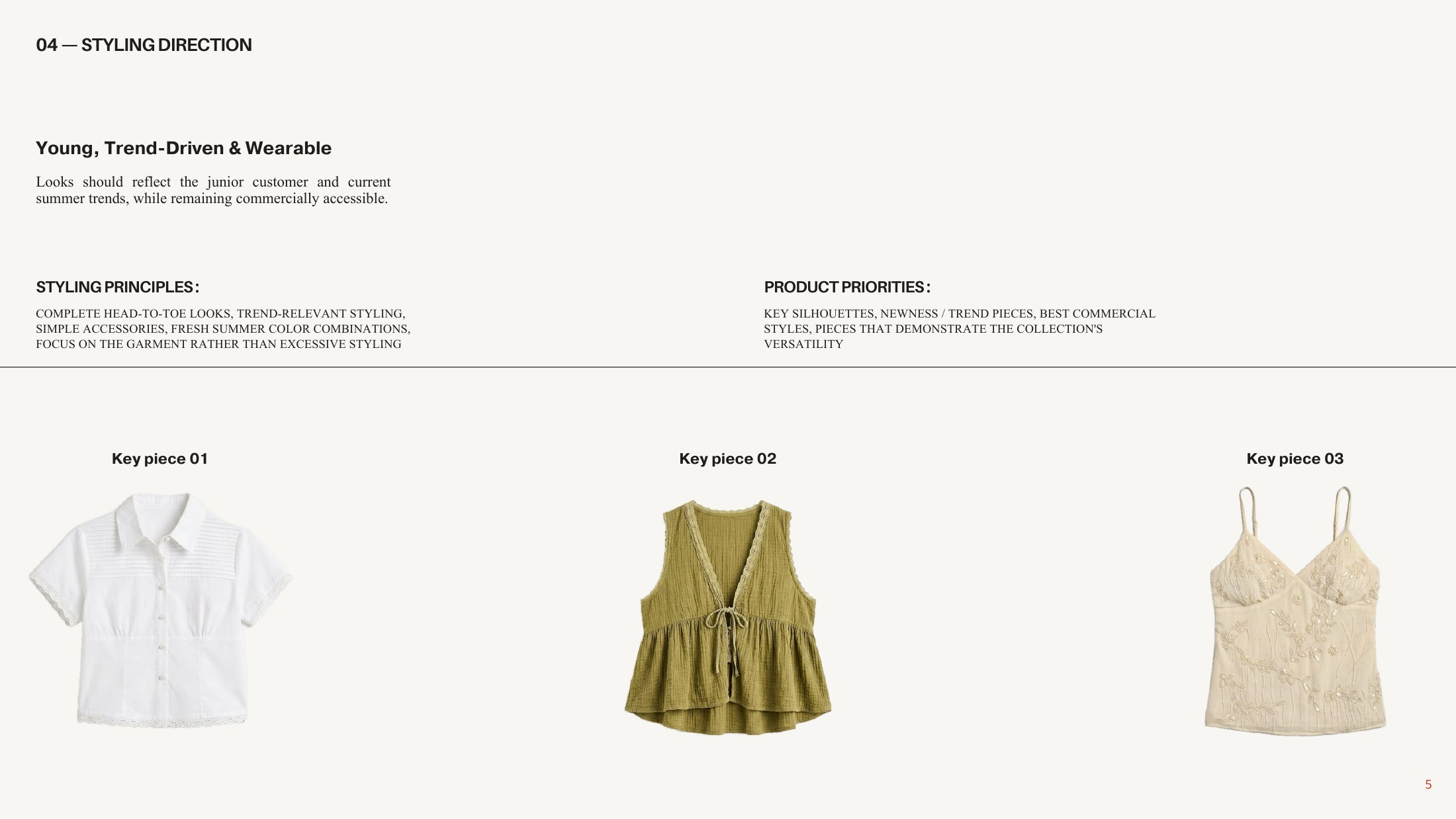 04 · Styling direction, key pieces